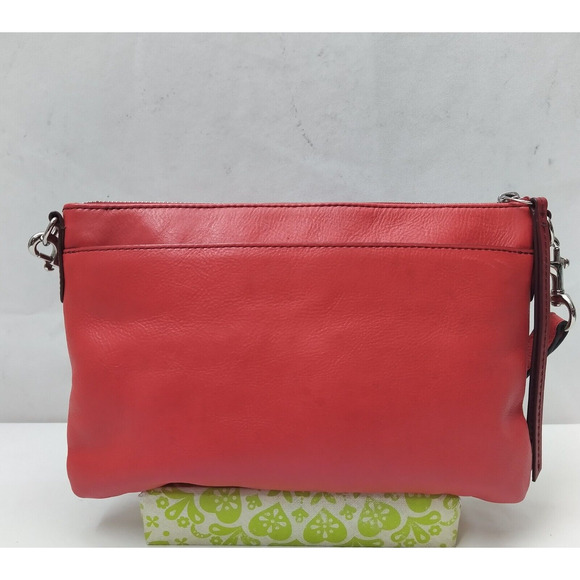 Fossil Red Leather Credit Card Slots Zipper Closure Crossbody Bag - Picture 2 of 16